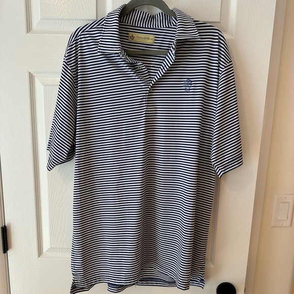 Donald Ross Large Men's Navy White Striped Polo Shirt Golf Performance Fabric - Picture 1 of 4